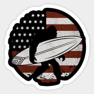 Surfing BIgfoot American Flag Sticker